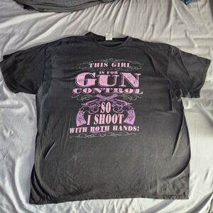 Humorous Gun Control Shirt 2XL "Shoot Both Hands" Pink Black Womens Funny Guns